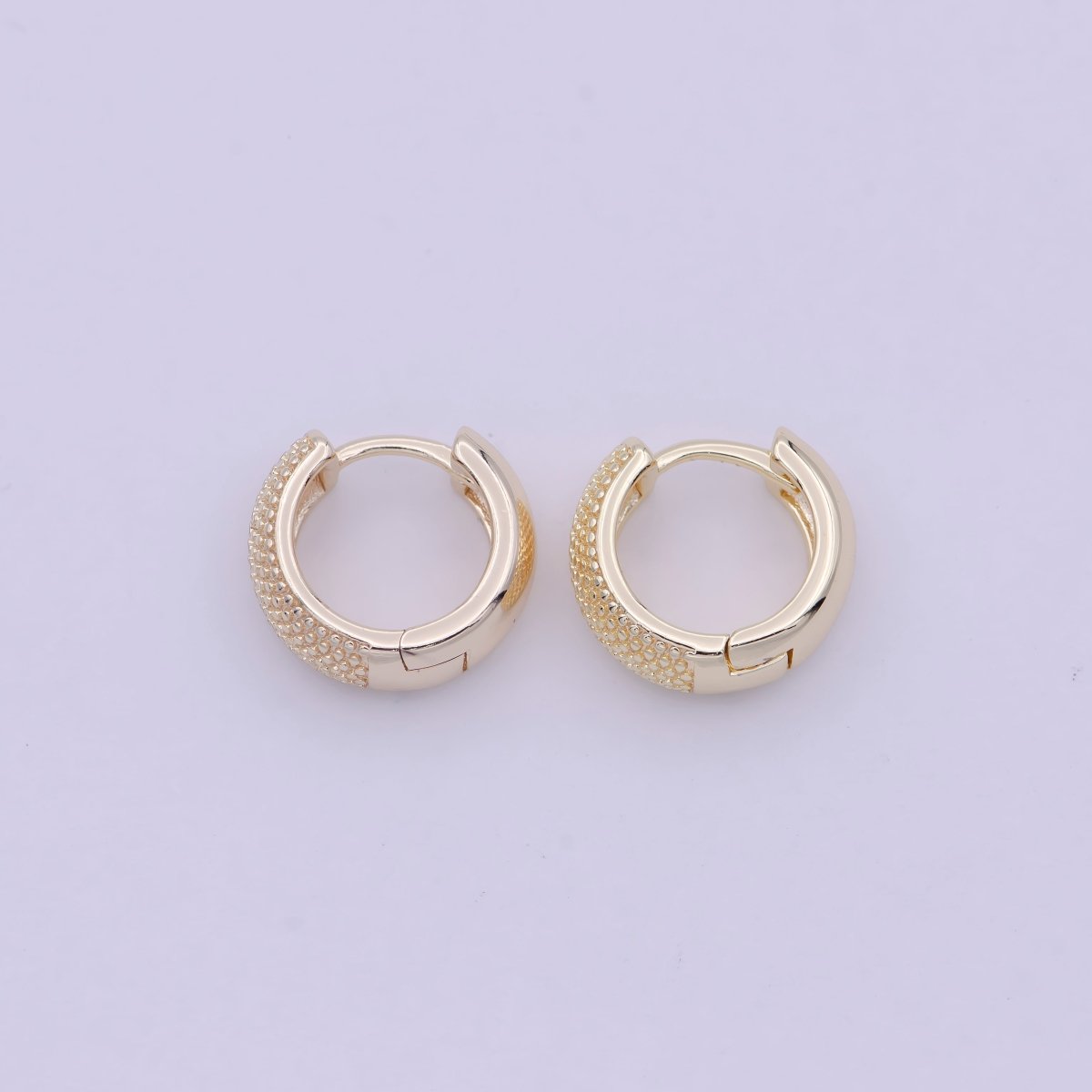 16K Gold Filled Bead Textured 10mm, 13mm, 14mm Hoop Huggie Earring T-265 ~ T-267