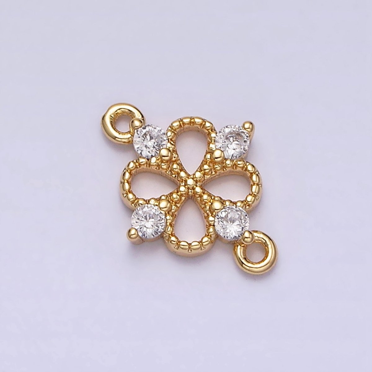 16K Gold Filled Beaded Quatrefoil Clover Butterfly CZ Connector in Gold & Silver | Y-910
