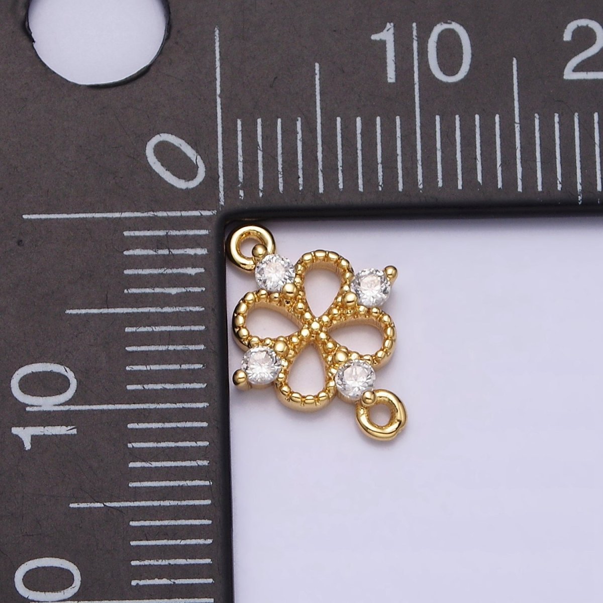 16K Gold Filled Beaded Quatrefoil Clover Butterfly CZ Connector in Gold & Silver | Y-910