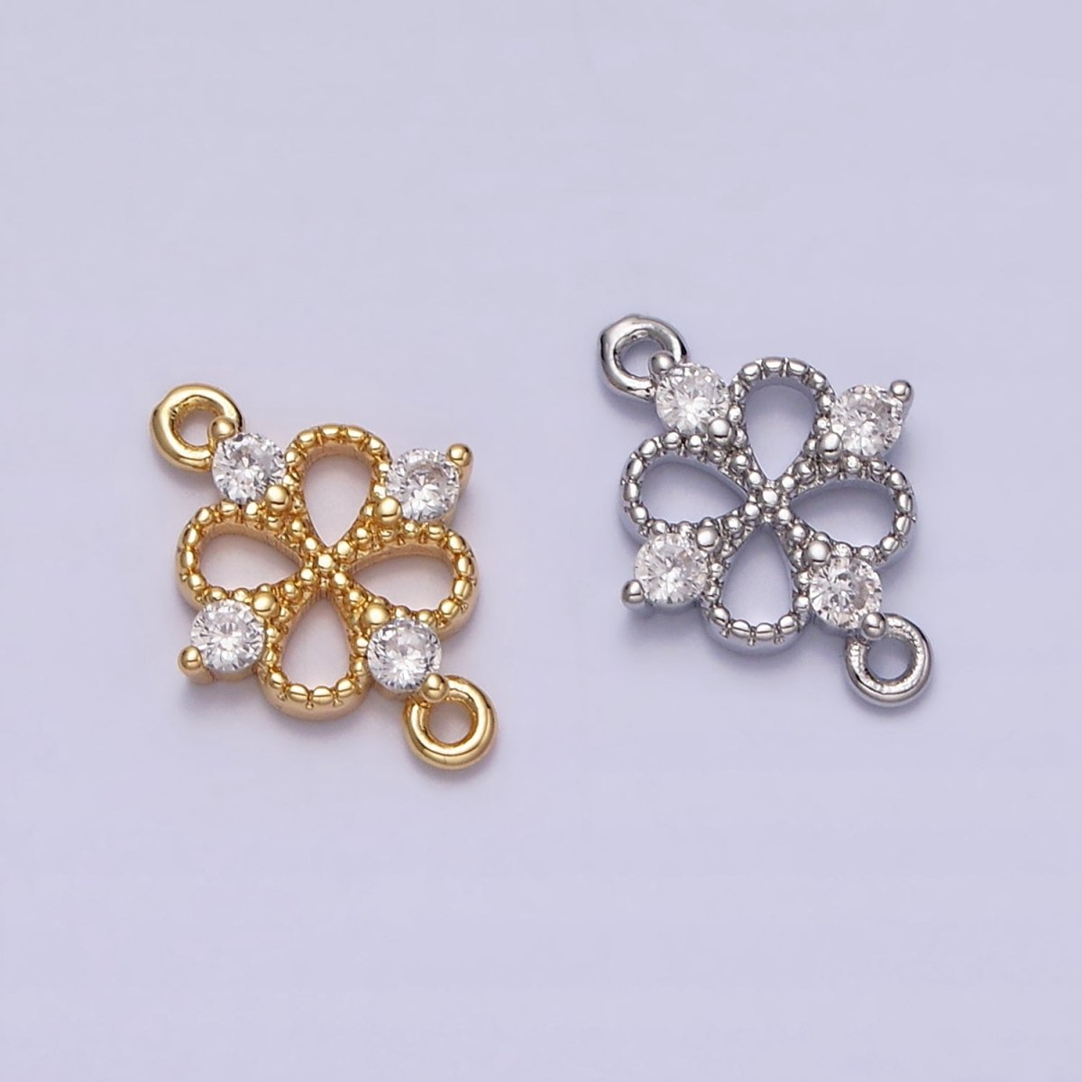 16K Gold Filled Beaded Quatrefoil Clover Butterfly CZ Connector in Gold & Silver | Y-910