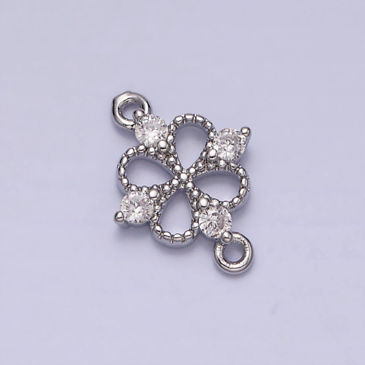 16K Gold Filled Beaded Quatrefoil Clover Butterfly CZ Connector in Gold & Silver | Y-910