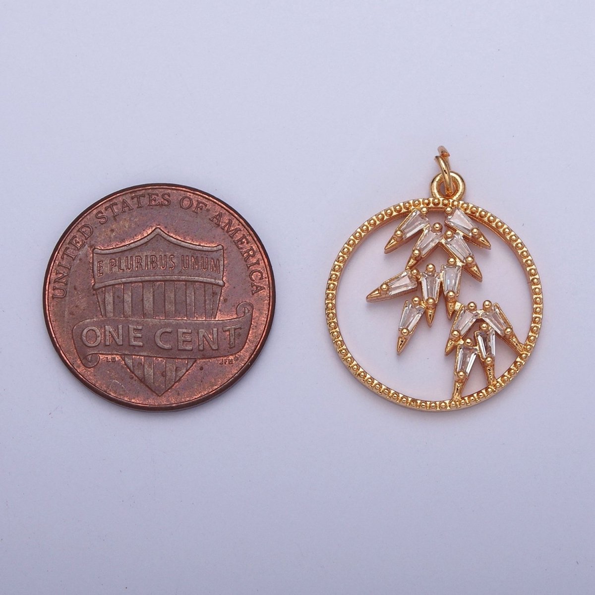 16K Gold Filled Beaded Round Open Leaf Icicle Spike Triangle Cubic Zirconia Charm For Necklace Making | X-216 - DLUXCA