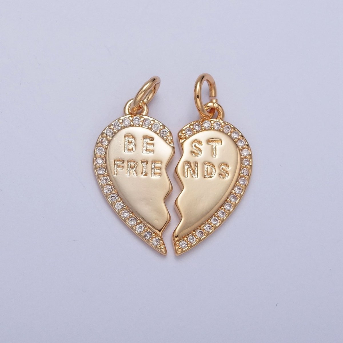 16K Gold Filled Best Friends Micro Paved Cubic Zirconia Breakable Heart Charm Set For Jewelry Making | X-228 - DLUXCA