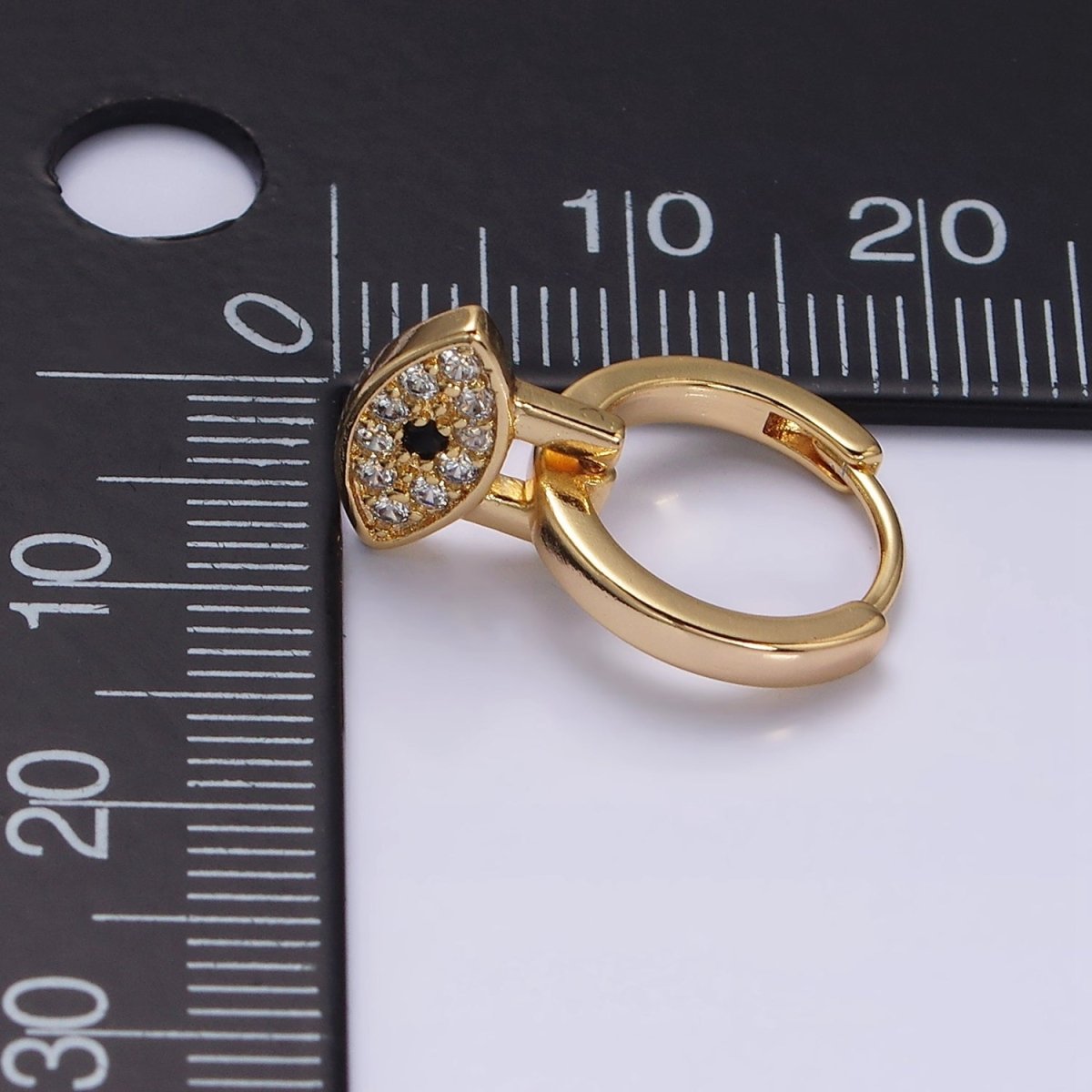 16K Gold Filled Black Evil Eye Micro Paved Drop Huggie Earrings in Gold & Silver | AD1265 AD1266