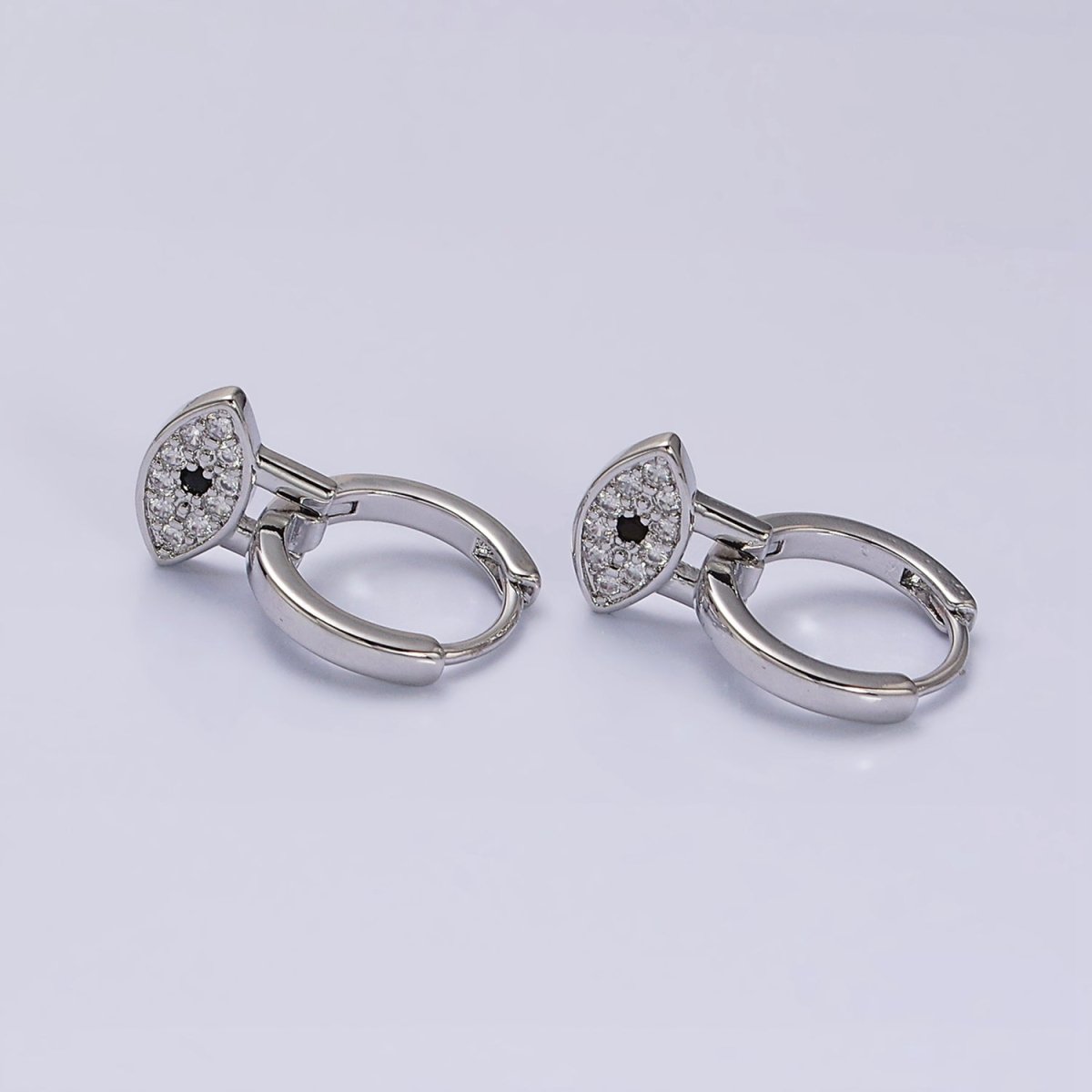 16K Gold Filled Black Evil Eye Micro Paved Drop Huggie Earrings in Gold & Silver | AD1265 AD1266