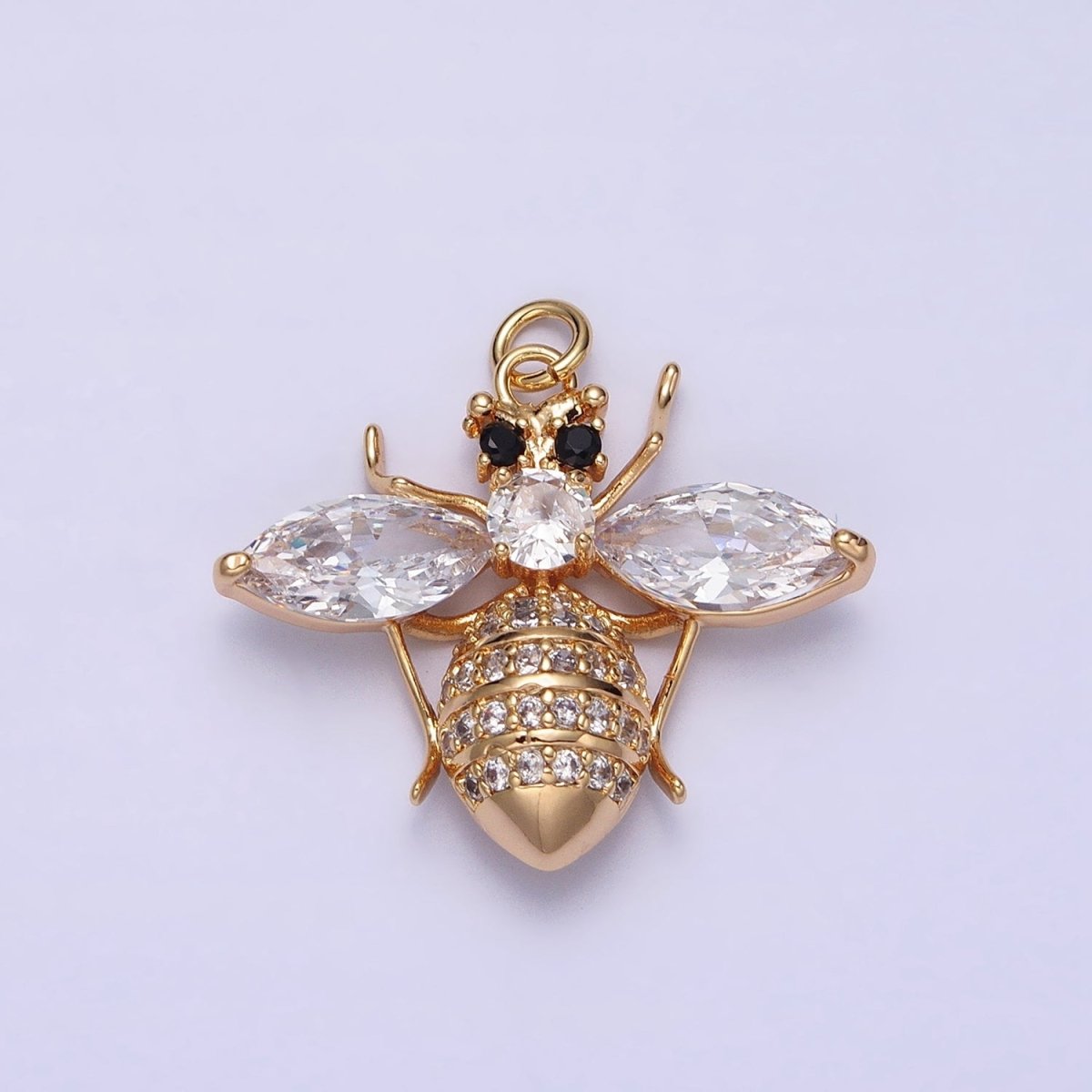 16K Gold Filled Black-Eyed Bumble Queen Bee Marquise Micro Paved CZ Charm in Gold & Silver | AC1231 AC1232