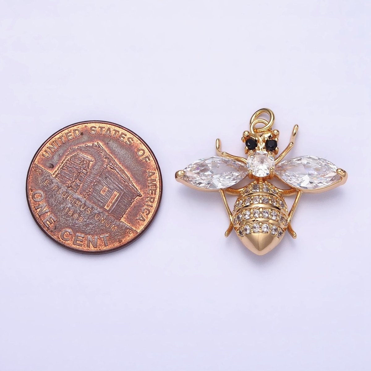 16K Gold Filled Black-Eyed Bumble Queen Bee Marquise Micro Paved CZ Charm in Gold & Silver | AC1231 AC1232