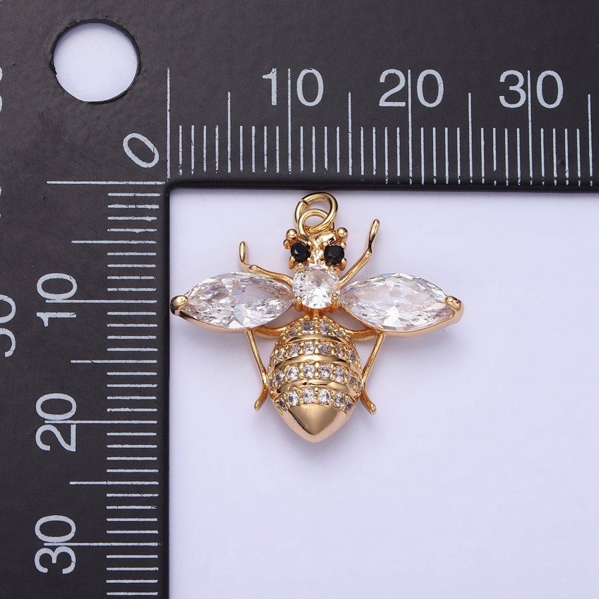 16K Gold Filled Black-Eyed Bumble Queen Bee Marquise Micro Paved CZ Charm in Gold & Silver | AC1231 AC1232