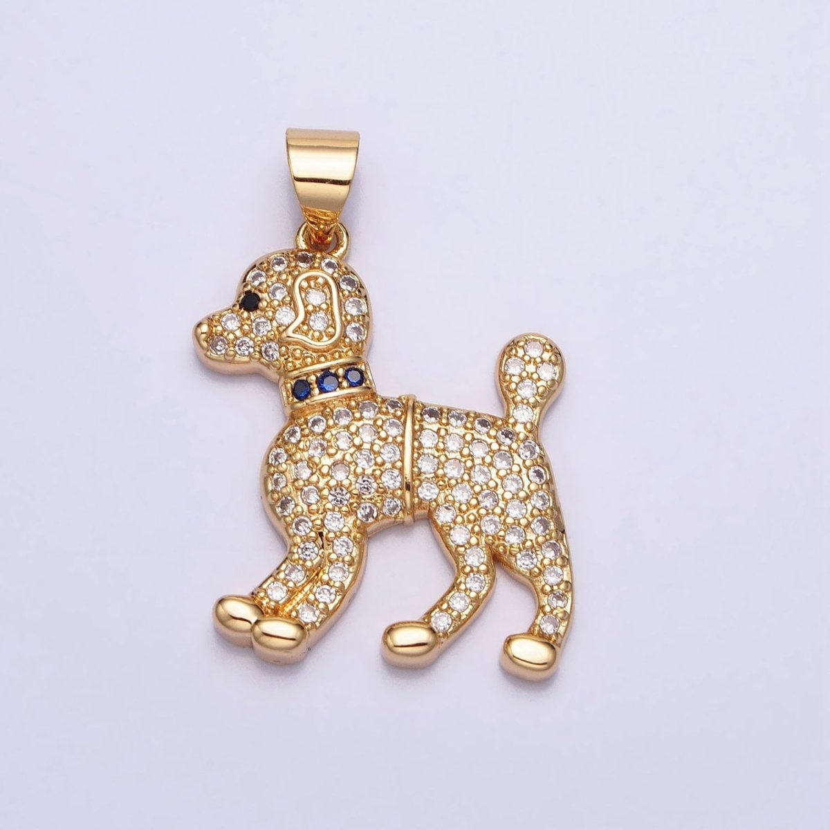 16K Gold Filled Blue-Collared Micro Paved CZ Dog Pet Animal Pendant in Gold & Silver | AA388 AA389
