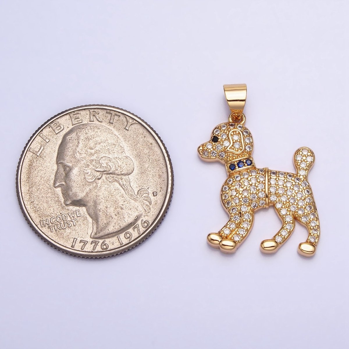 16K Gold Filled Blue-Collared Micro Paved CZ Dog Pet Animal Pendant in Gold & Silver | AA388 AA389