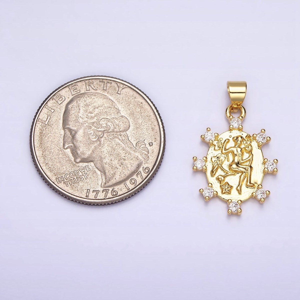 16K Gold Filled Body Portrait Flower Oval CZ Dotted Pendant | AA441 - DLUXCA