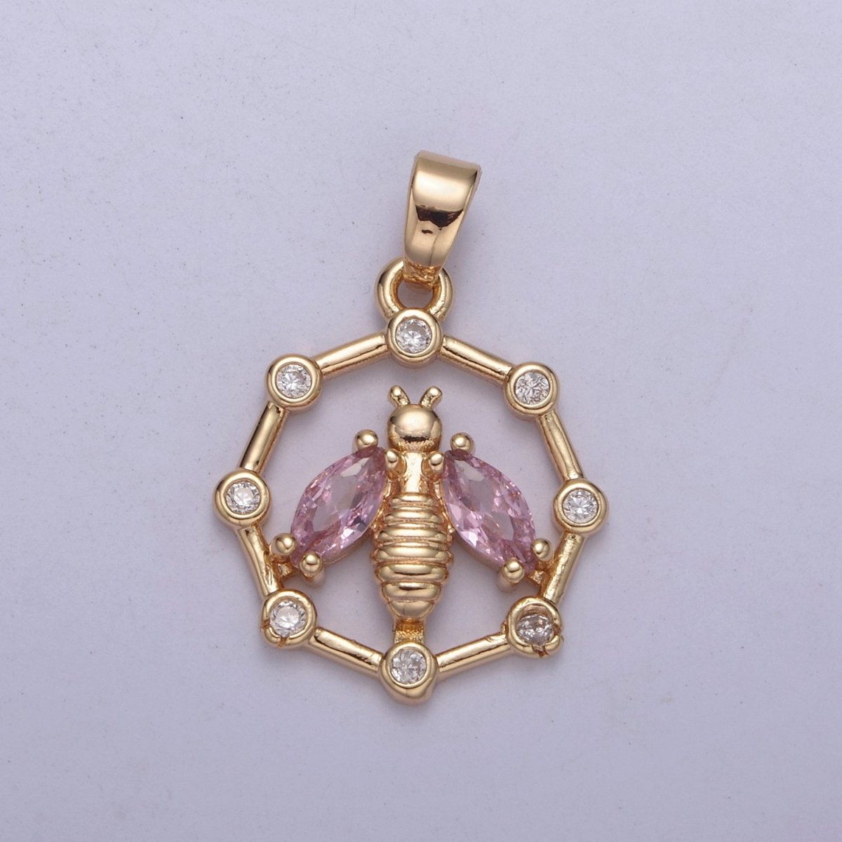 16K Gold Filled Bumble Bee Hexagonal Green, Pink, Clear, Purple CZ Point Open Pendant H-406 H-408 H-409 H-410