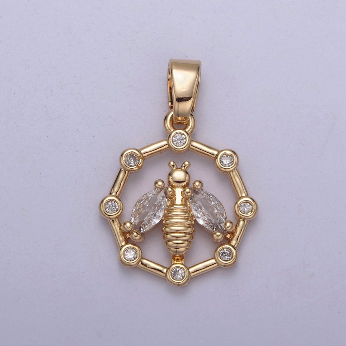 16K Gold Filled Bumble Bee Hexagonal Green, Pink, Clear, Purple CZ Point Open Pendant H-406 H-408 H-409 H-410