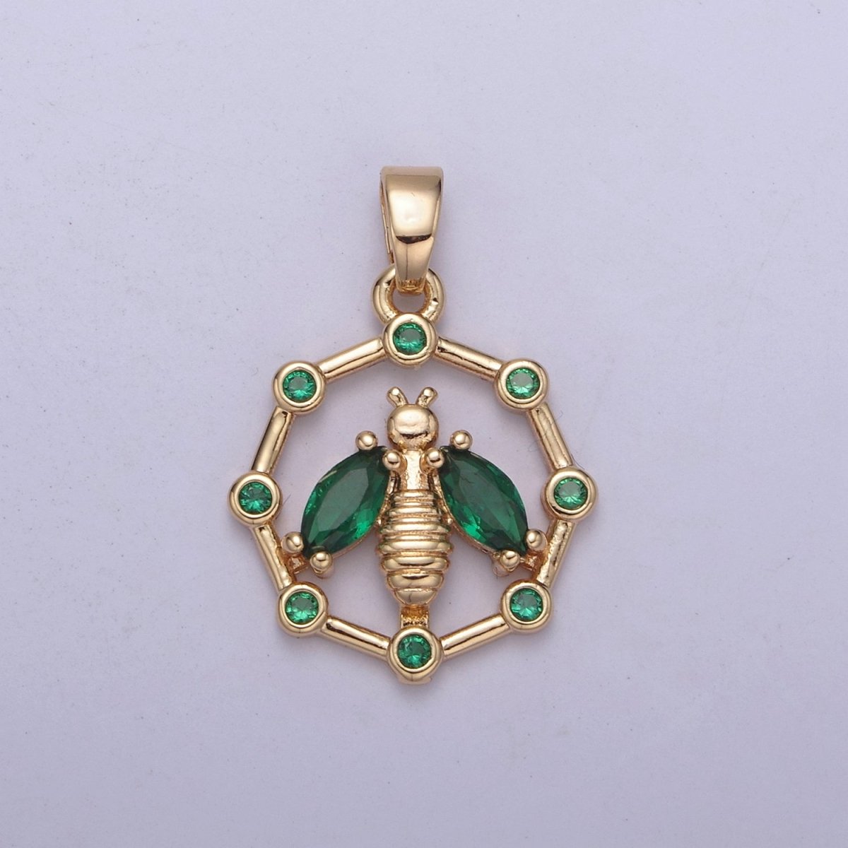 16K Gold Filled Bumble Bee Hexagonal Green, Pink, Clear, Purple CZ Point Open Pendant H-406 H-408 H-409 H-410
