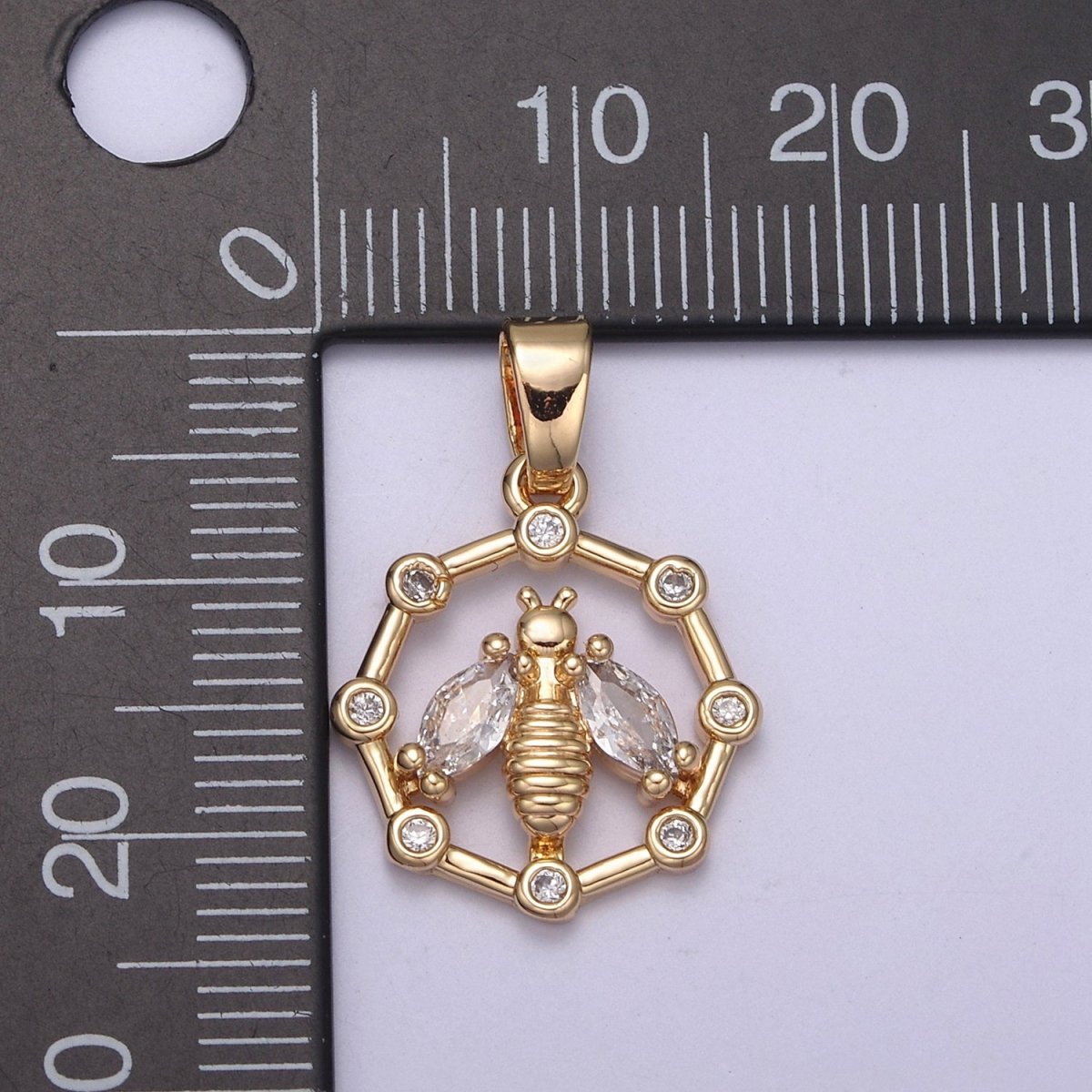 16K Gold Filled Bumble Bee Hexagonal Green, Pink, Clear, Purple CZ Point Open Pendant H-406 H-408 H-409 H-410