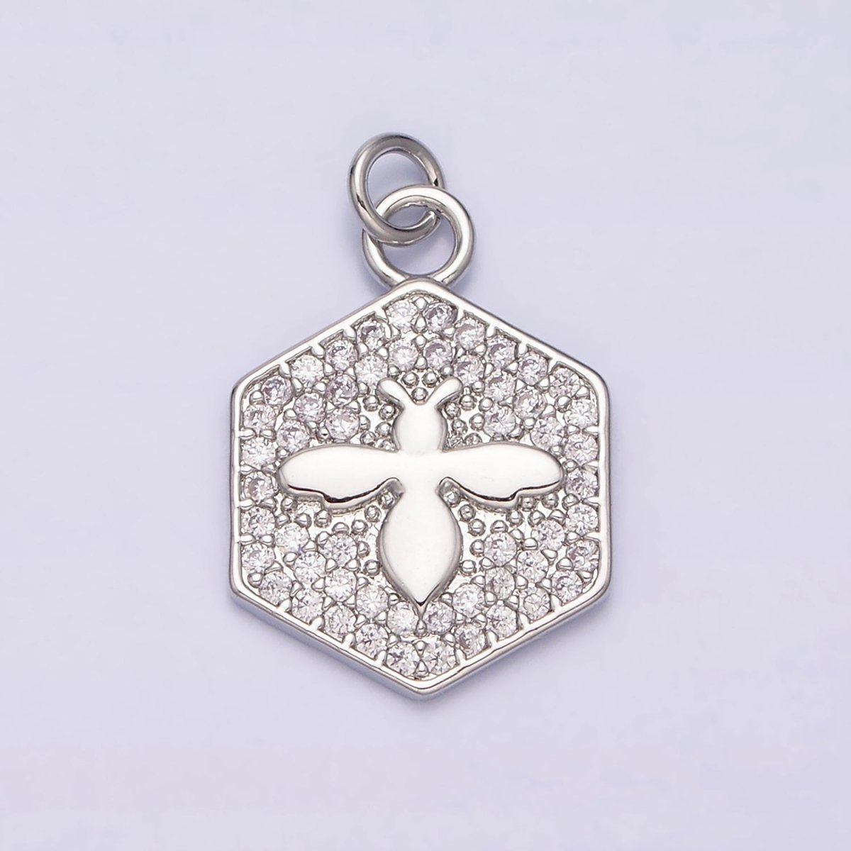 16K Gold Filled Bumble Queen Bee Micro Paved CZ Hexagon Add-On Charm in Gold & Silver | AC1065 AC1066