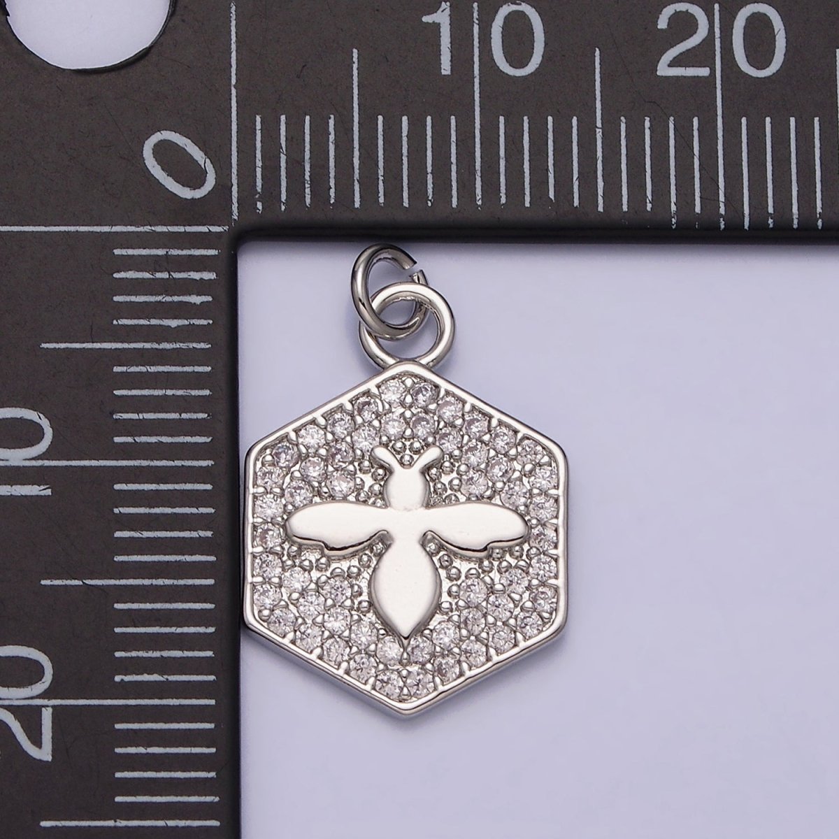 16K Gold Filled Bumble Queen Bee Micro Paved CZ Hexagon Add-On Charm in Gold & Silver | AC1065 AC1066