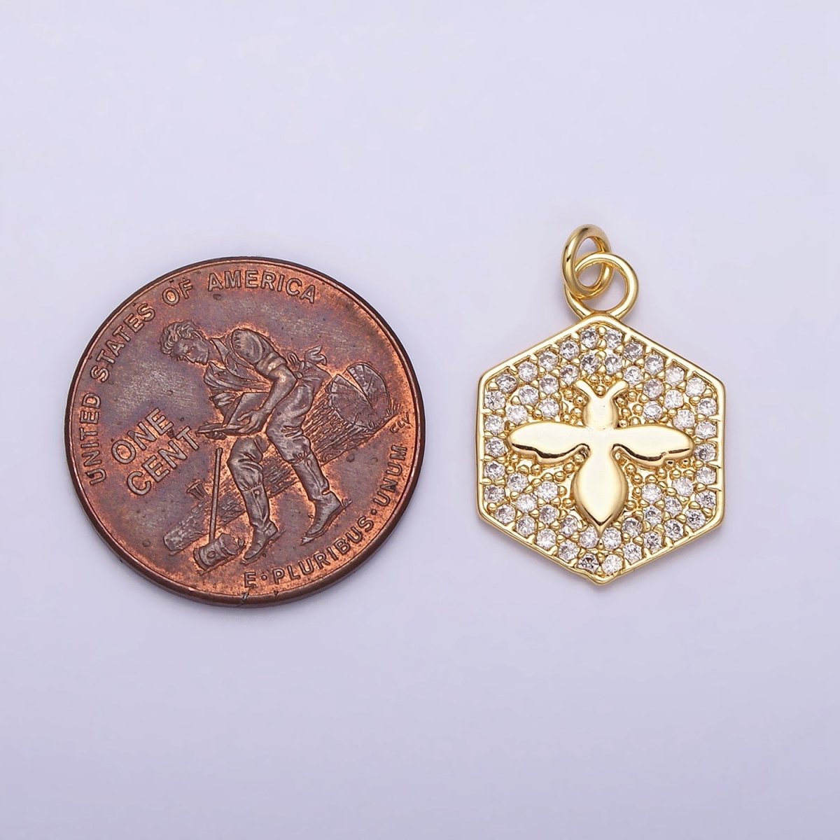 16K Gold Filled Bumble Queen Bee Micro Paved CZ Hexagon Add-On Charm in Gold & Silver | AC1065 AC1066
