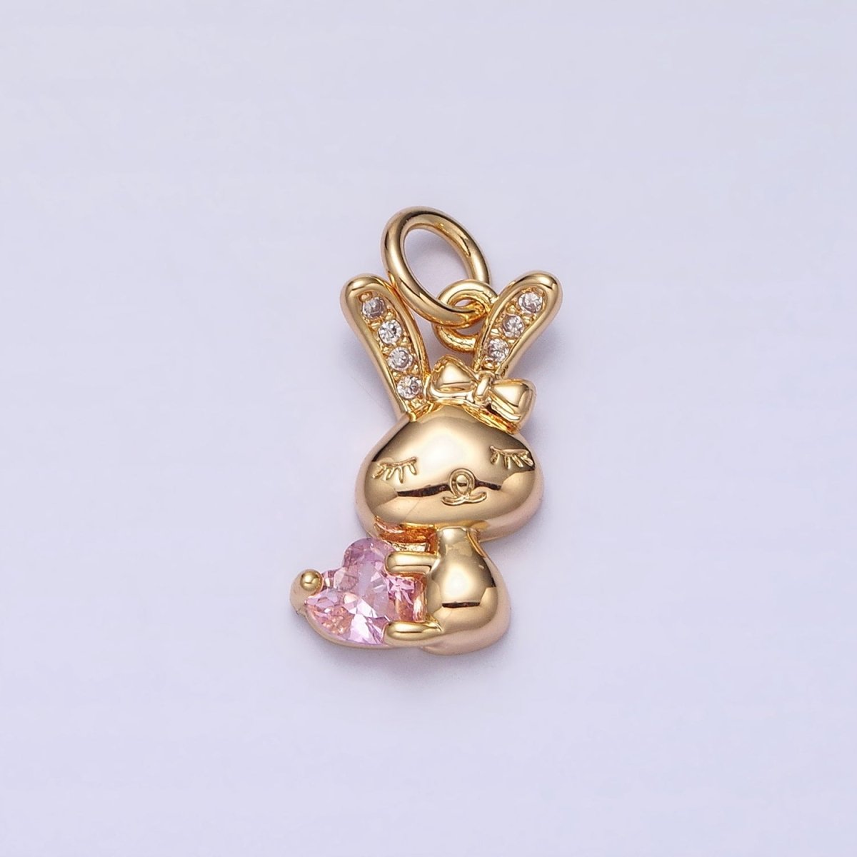 16K Gold Filled Bunny Rabbit Hugging Clear, Pink Heart CZ Add-On Charm | AC1185 - AC1188