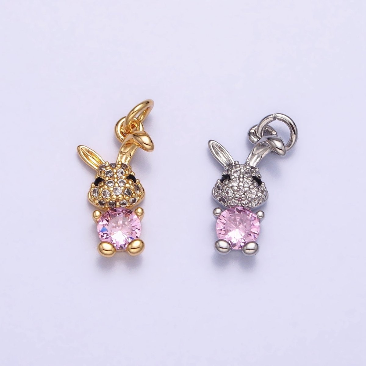 16K Gold Filled Bunny Rabbit Micro Paved Pink CZ Add-On Charm in Gold & Silver | AC1215 AC1216