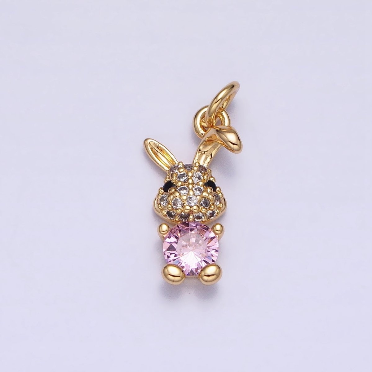 16K Gold Filled Bunny Rabbit Micro Paved Pink CZ Add-On Charm in Gold & Silver | AC1215 AC1216