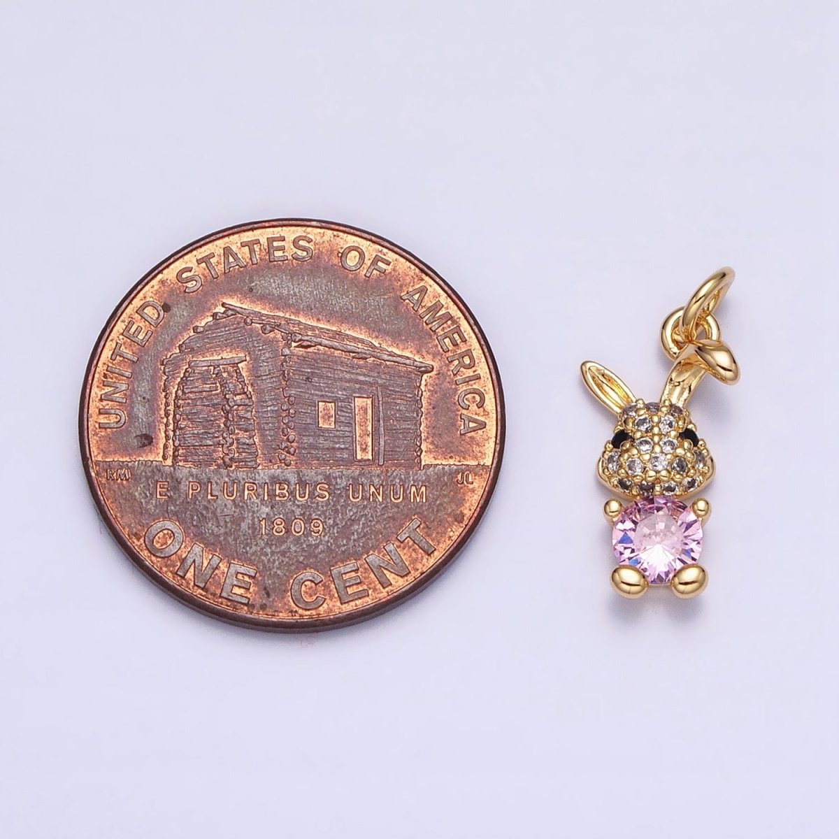 16K Gold Filled Bunny Rabbit Micro Paved Pink CZ Add-On Charm in Gold & Silver | AC1215 AC1216