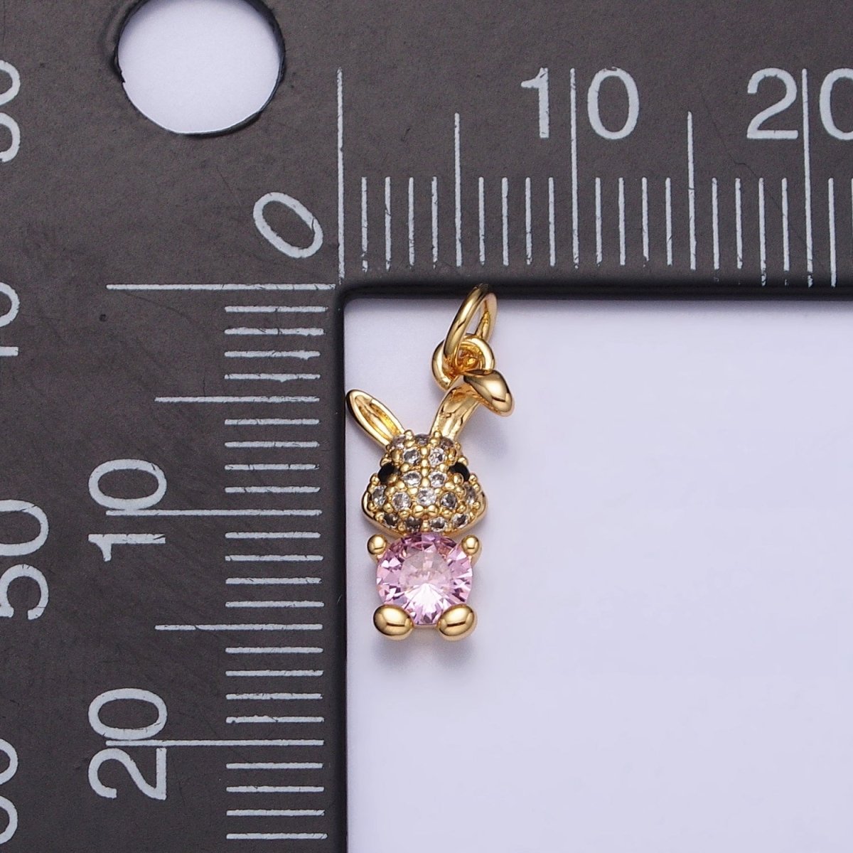 16K Gold Filled Bunny Rabbit Micro Paved Pink CZ Add-On Charm in Gold & Silver | AC1215 AC1216