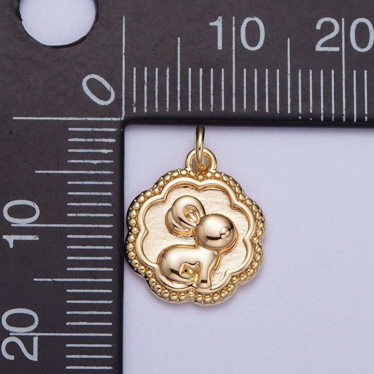 16K Gold Filled Bunny Rabbit Mini Beaded Rounded Octagonal Charm | A-084 - DLUXCA