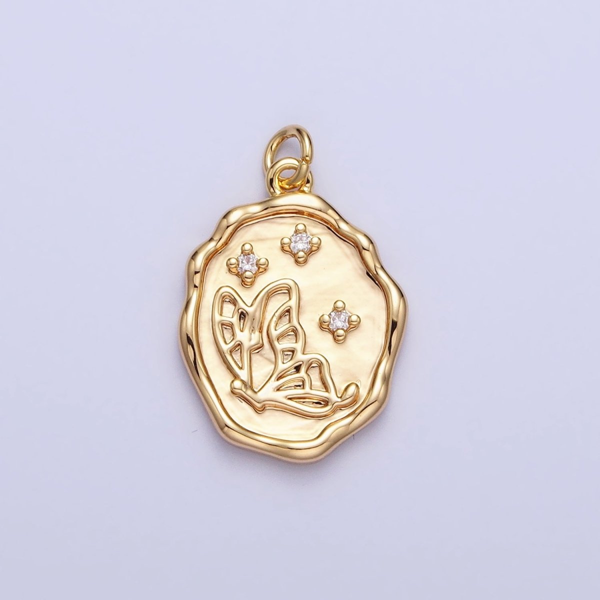 16K Gold Filled Butterfly Charm Cubic Mariposa Charm Oval Pendant E-415 AC-774
