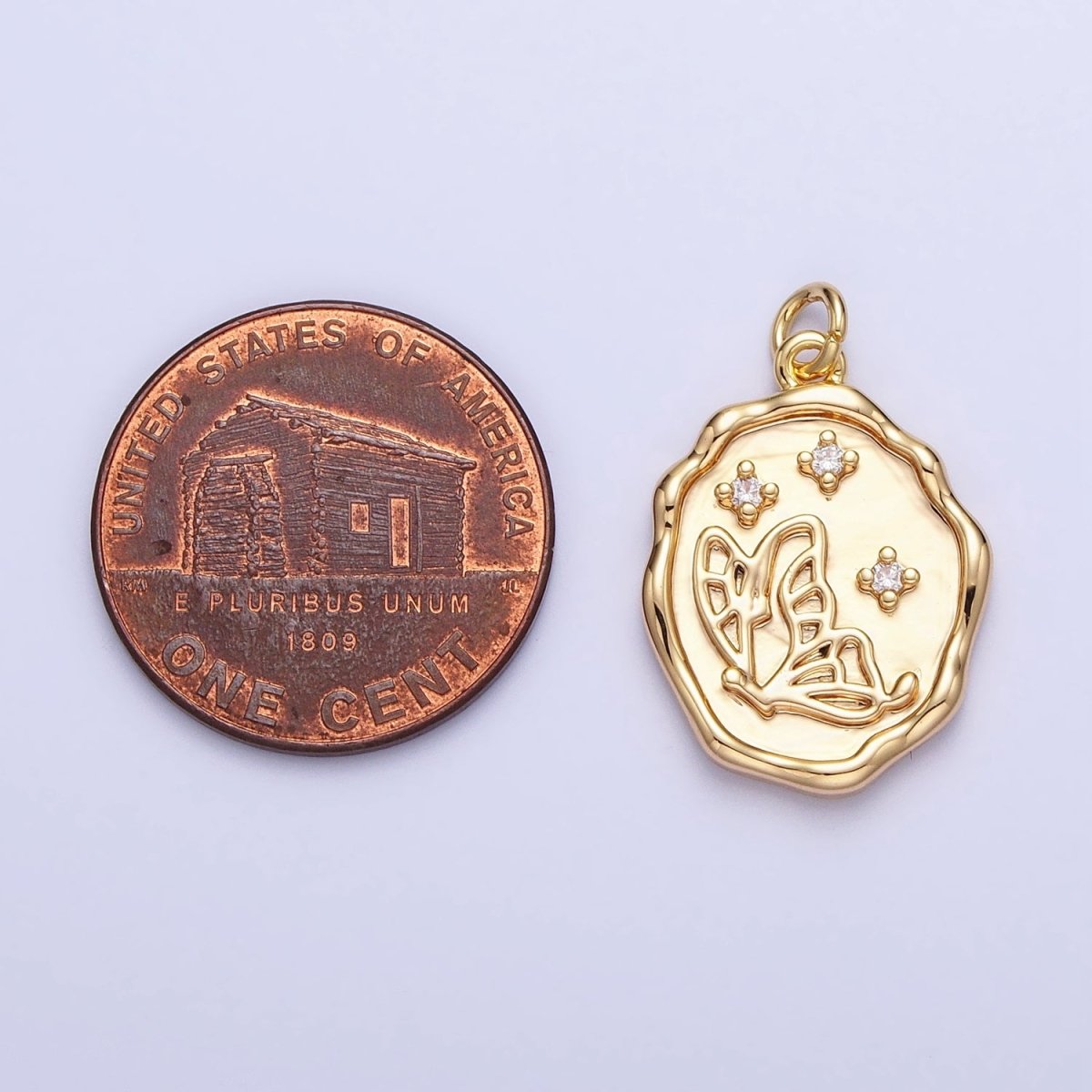 16K Gold Filled Butterfly Charm Cubic Mariposa Charm Oval Pendant E-415 AC-774
