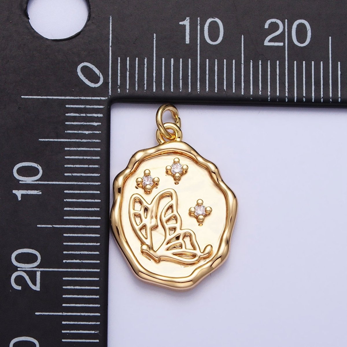 16K Gold Filled Butterfly Charm Cubic Mariposa Charm Oval Pendant E-415 AC-774