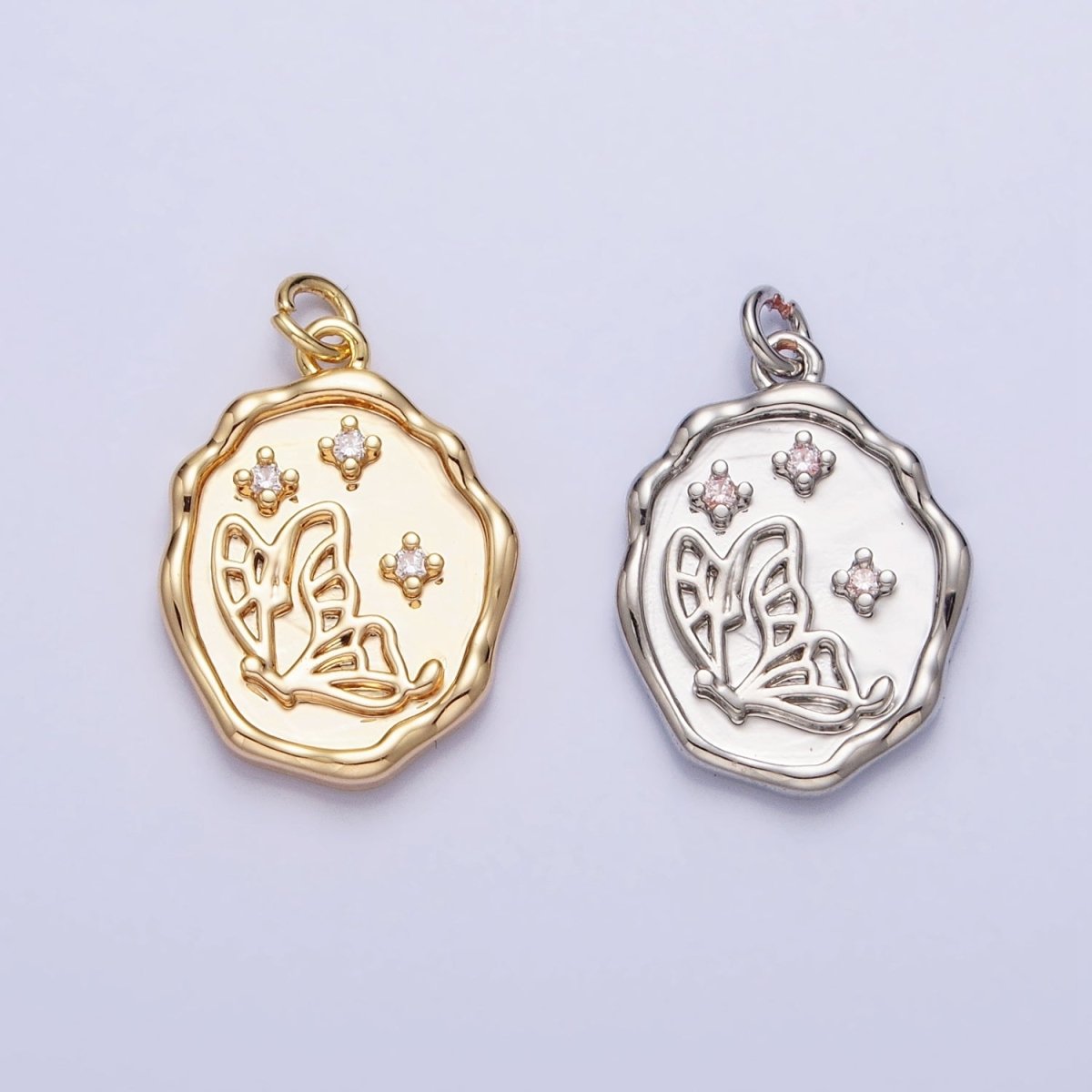 16K Gold Filled Butterfly Charm Cubic Mariposa Charm Oval Pendant E-415 AC-774