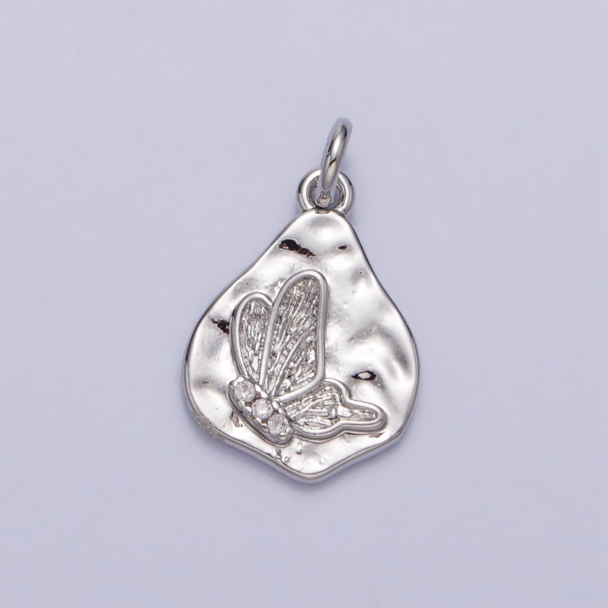 16K Gold Filled Butterfly Micro Paved CZ Abstract Hammered Charm in Gold & Silver | AC296