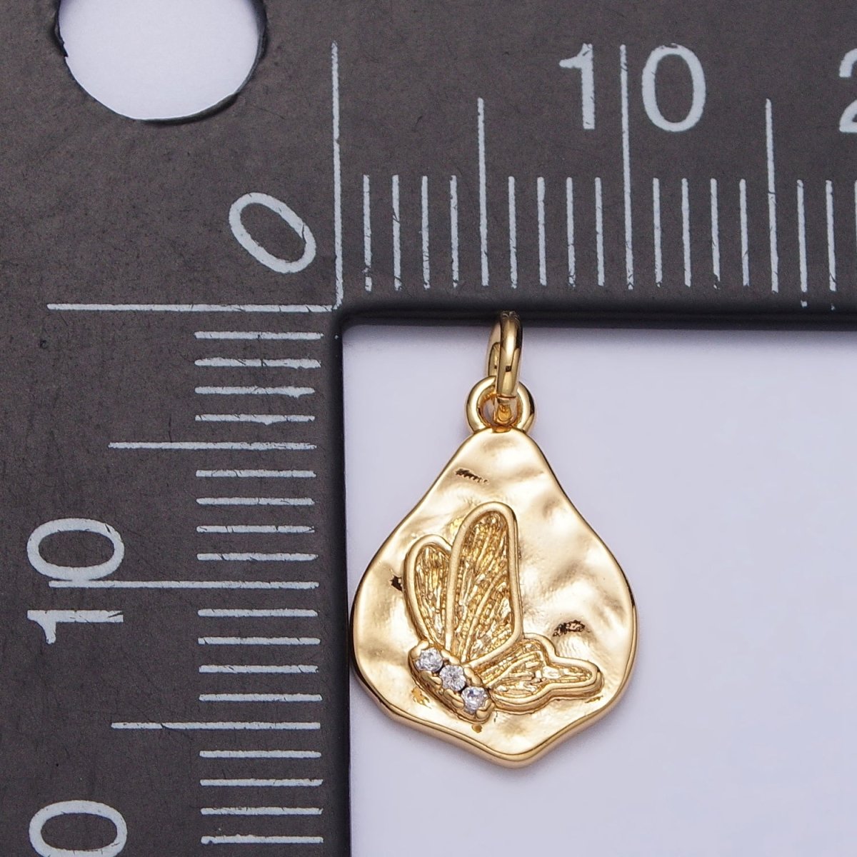 16K Gold Filled Butterfly Micro Paved CZ Abstract Hammered Charm in Gold & Silver | AC296