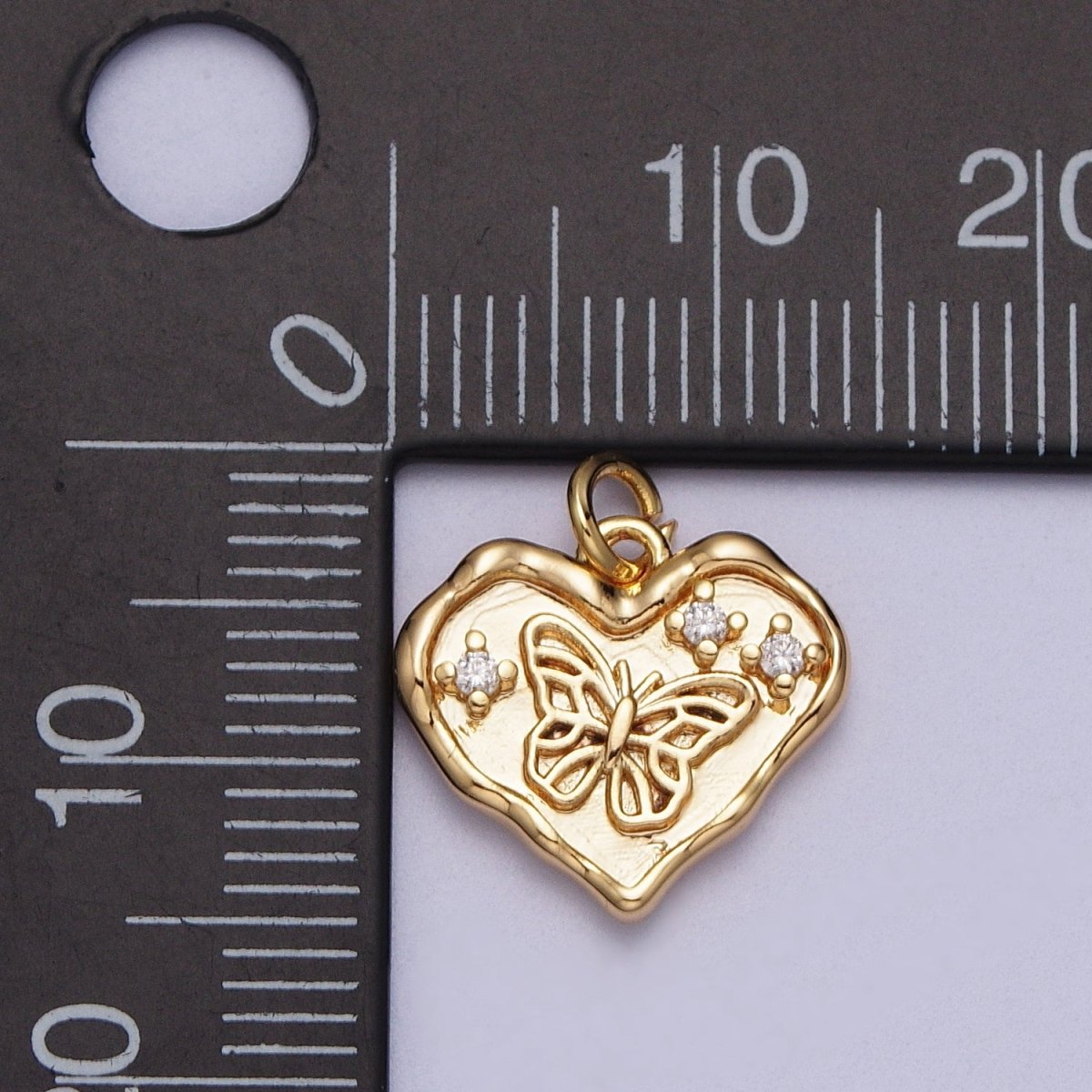 OS 16K Gold Filled Butterfly Textured Stamped Heart Charm | E-024