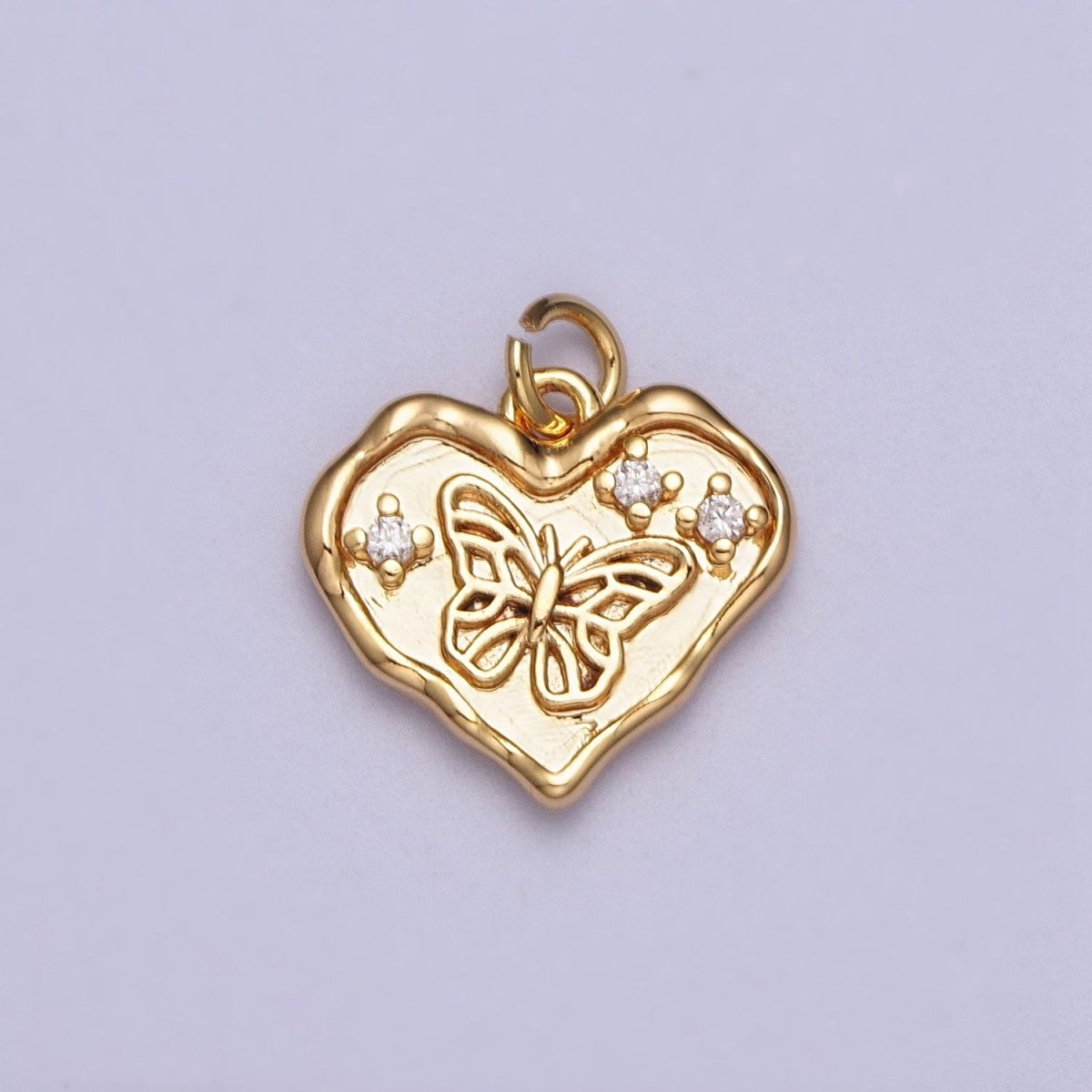 OS 16K Gold Filled Butterfly Textured Stamped Heart Charm | E-024