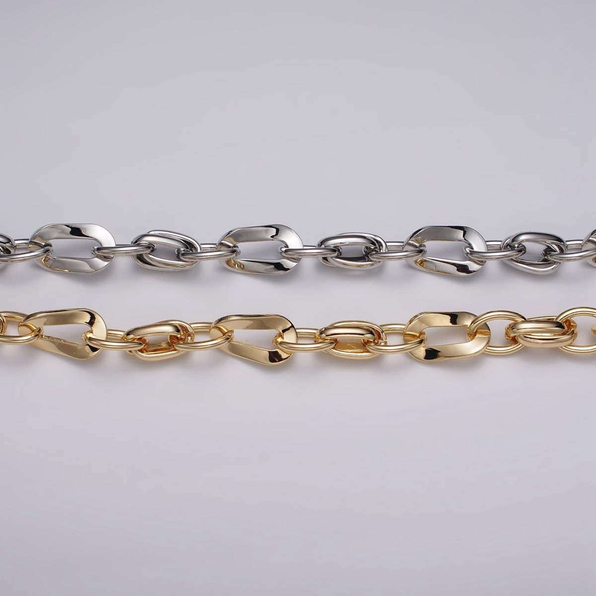 16k Gold Plated Cable Geometric Twist Link Unfinished Chain in Gold & Silver | ROLL-1157 ROLL-1158 Clearance Pricing