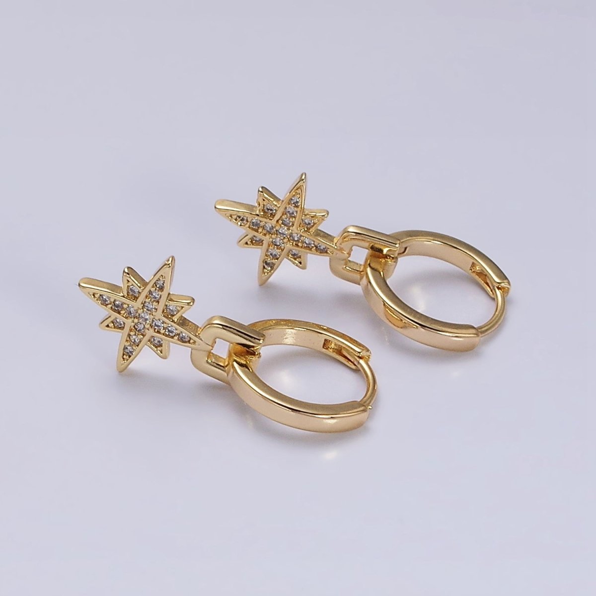 16K Gold Filled Celestial Star Micro Paved Drop Huggie Earrings in Gold | AD1263