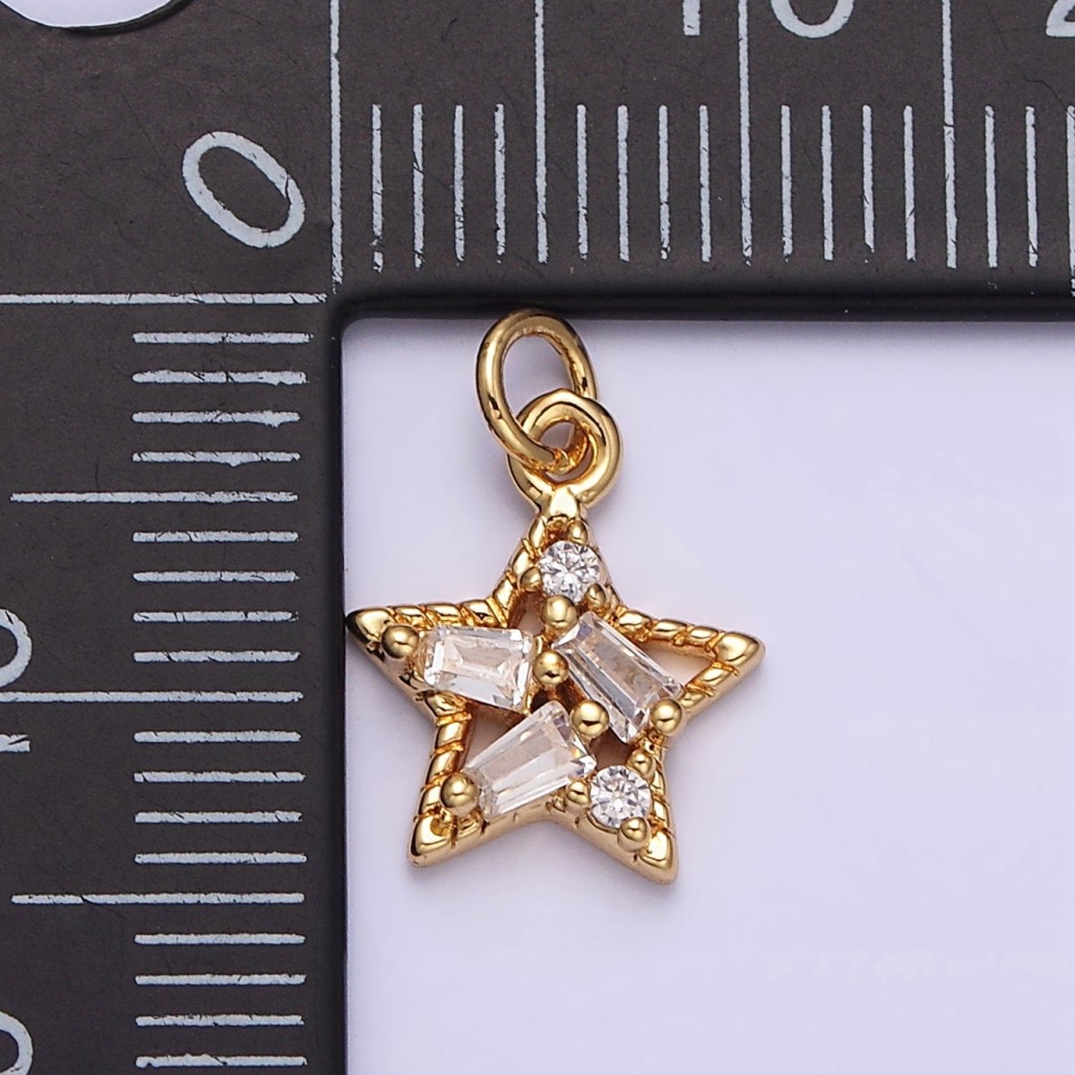 16K Gold Filled Celestial Star Triple Baguette CZ Add-On Charm | AC1138 - DLUXCA