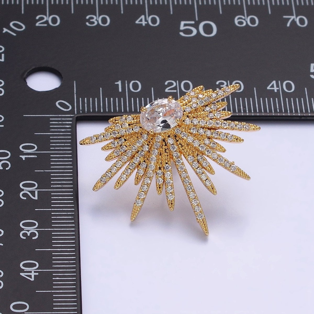 16K Gold Filled Celestial Starburst Oval Micro Paved CZ Stud Earrings in Gold & Silver | AB1537 AB1538