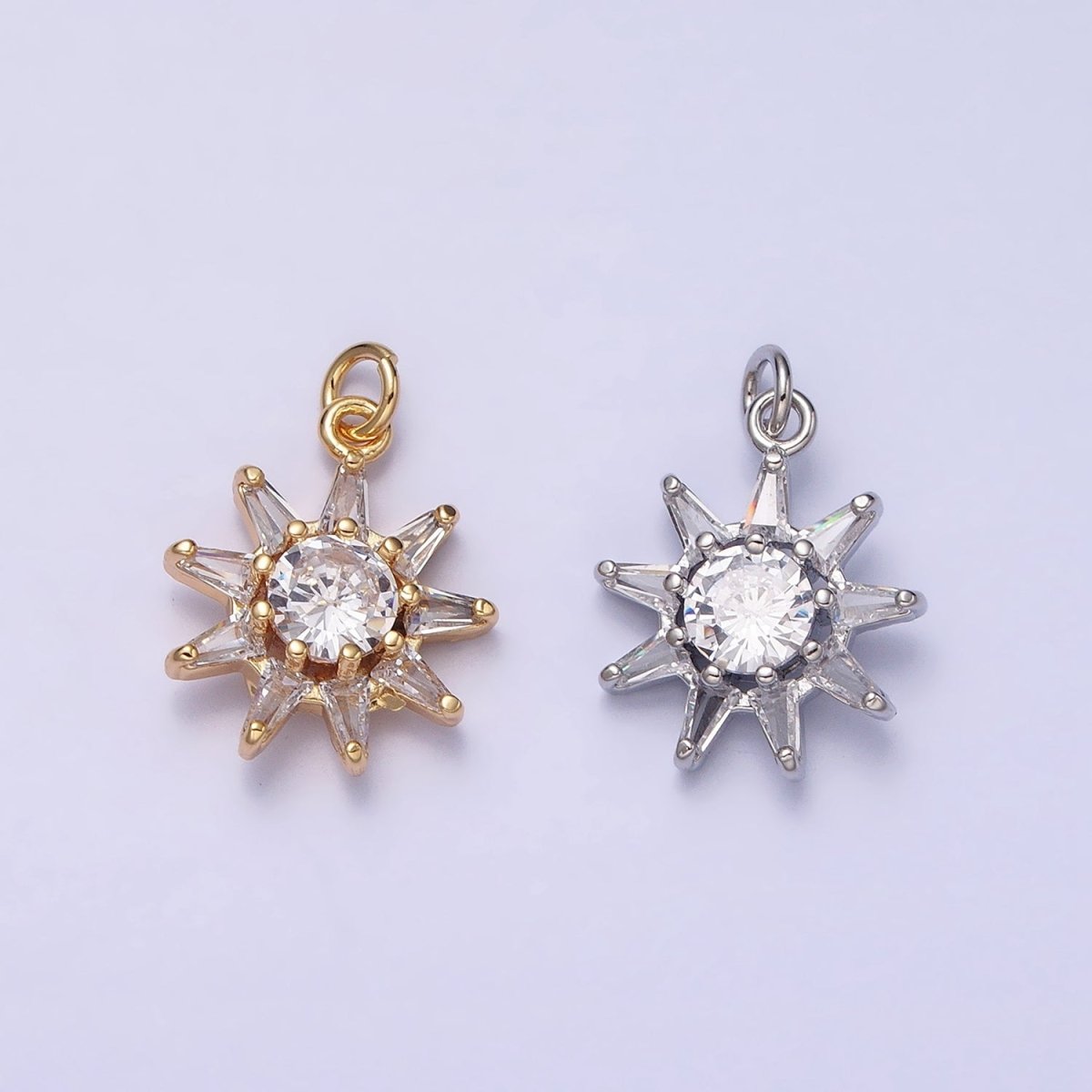 16K Gold Filled Celestial Sun Round Triangle CZ Charm in Gold & Silver | AC1233 AC1234