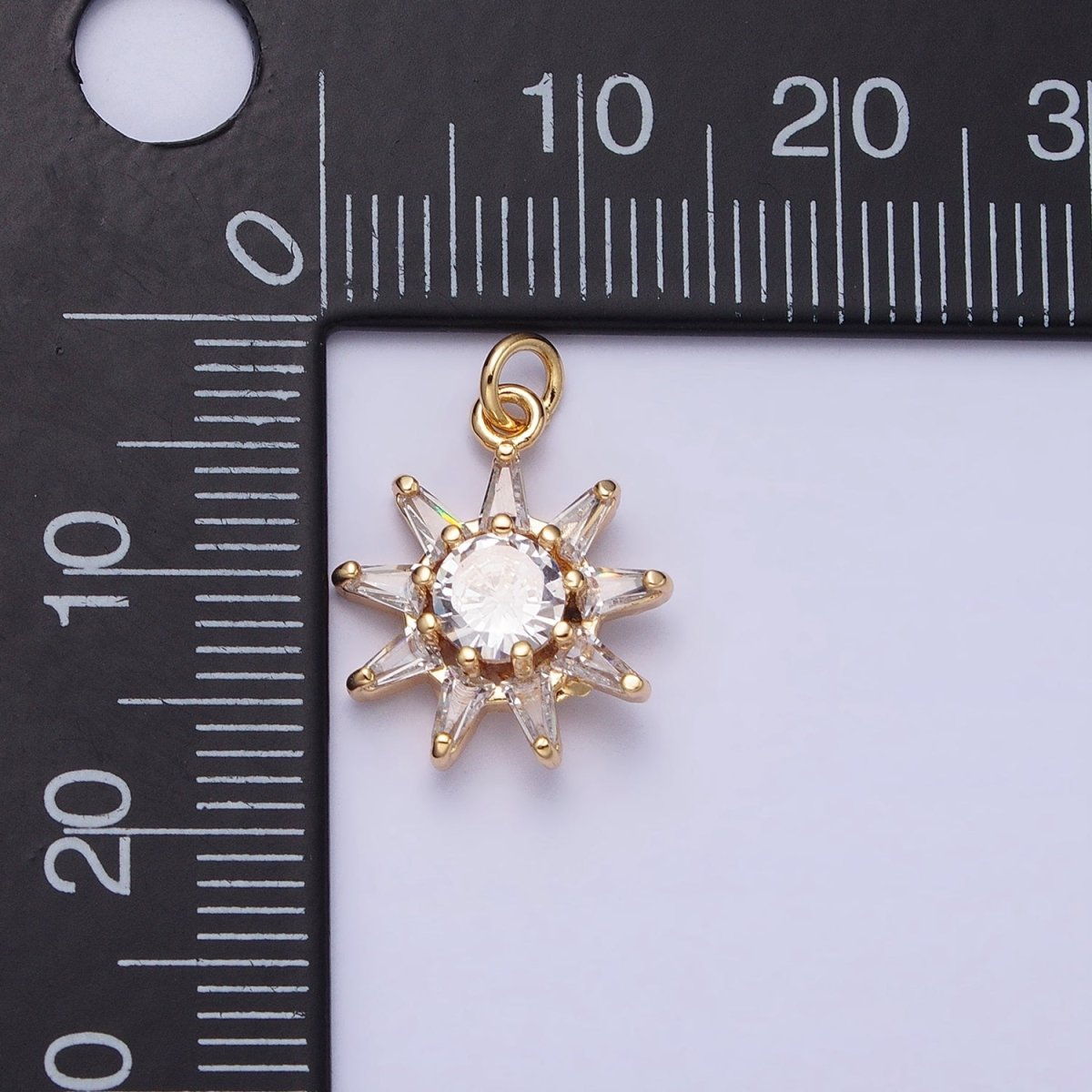 16K Gold Filled Celestial Sun Round Triangle CZ Charm in Gold & Silver | AC1233 AC1234