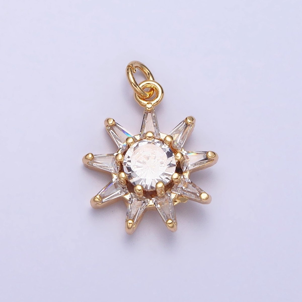 16K Gold Filled Celestial Sun Round Triangle CZ Charm in Gold & Silver | AC1233 AC1234