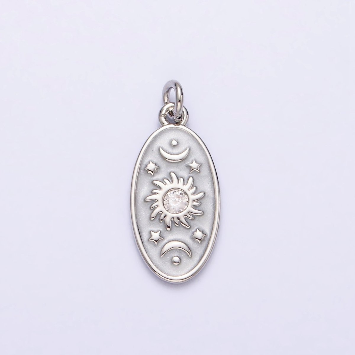 16K Gold Filled Celestial Sun Star Crescent Moon White, Blue, Pink Sparkly Enamel Oval Charm in Gold & Silver | AC1336 - AC1341