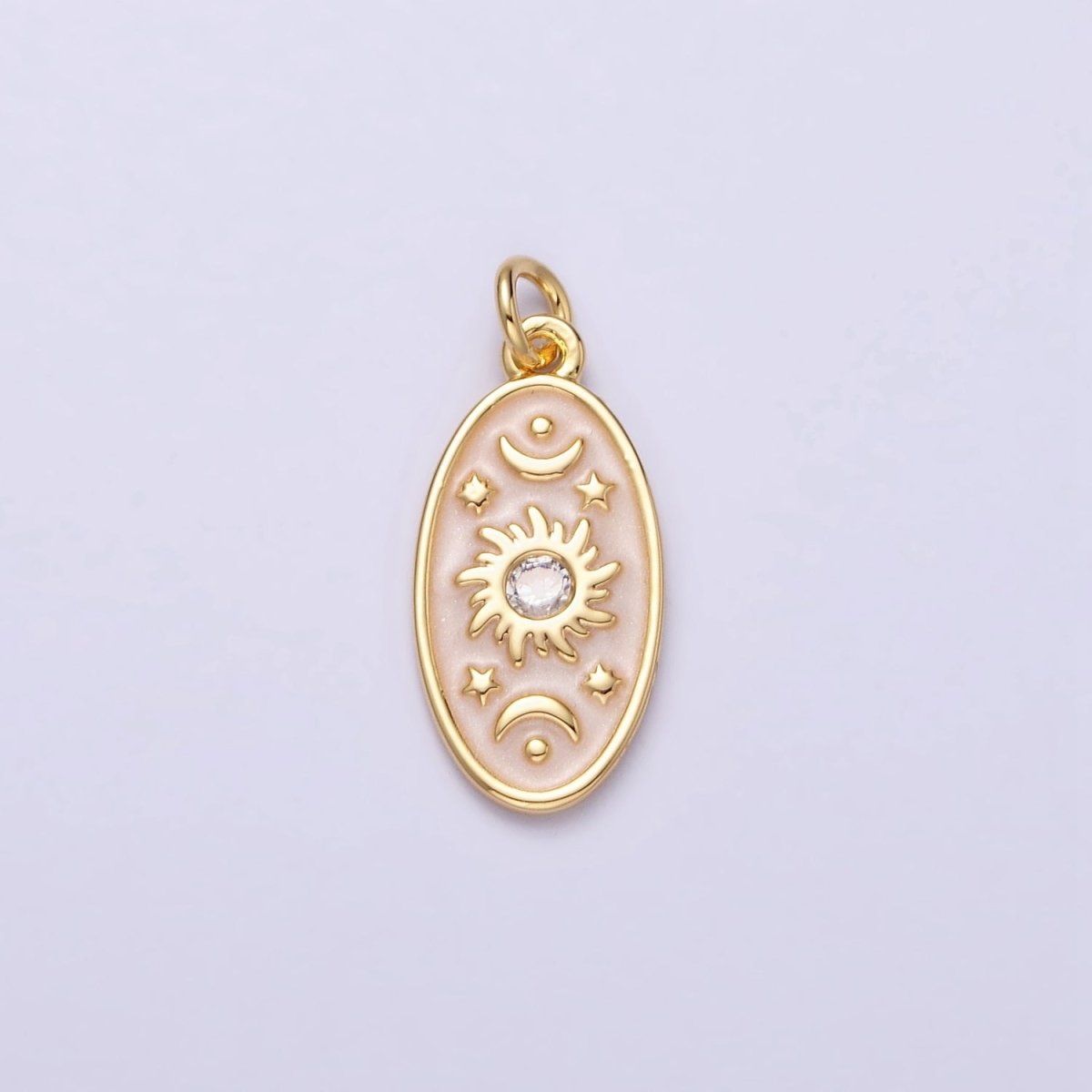 16K Gold Filled Celestial Sun Star Crescent Moon White, Blue, Pink Sparkly Enamel Oval Charm in Gold & Silver | AC1336 - AC1341