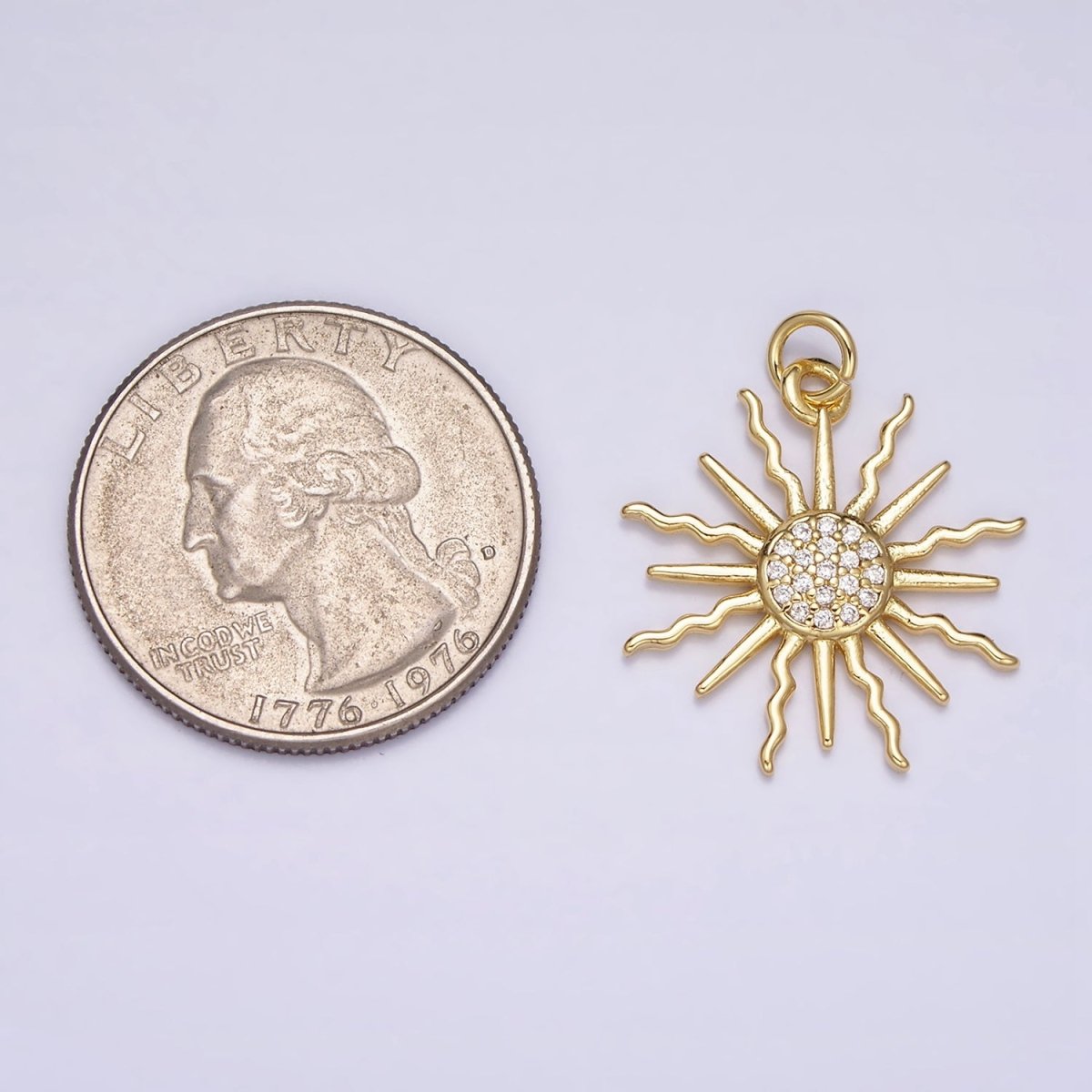 16K Gold Filled Celestial Sun Wiggly Ray Beam Micro Paved CZ Charm | AC1175 - DLUXCA