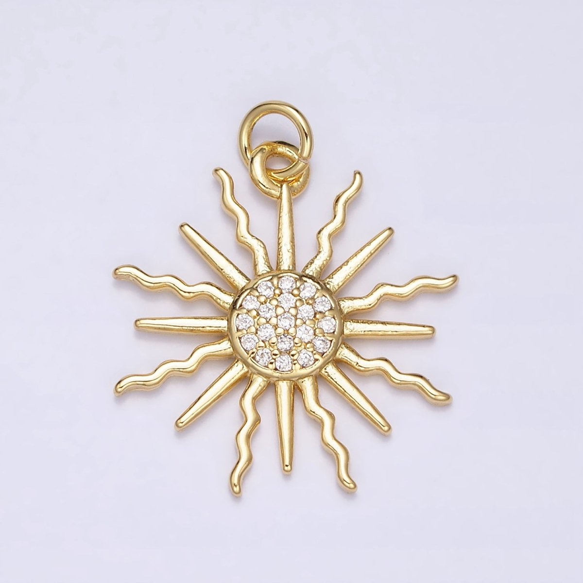 16K Gold Filled Celestial Sun Wiggly Ray Beam Micro Paved CZ Charm | AC1175 - DLUXCA