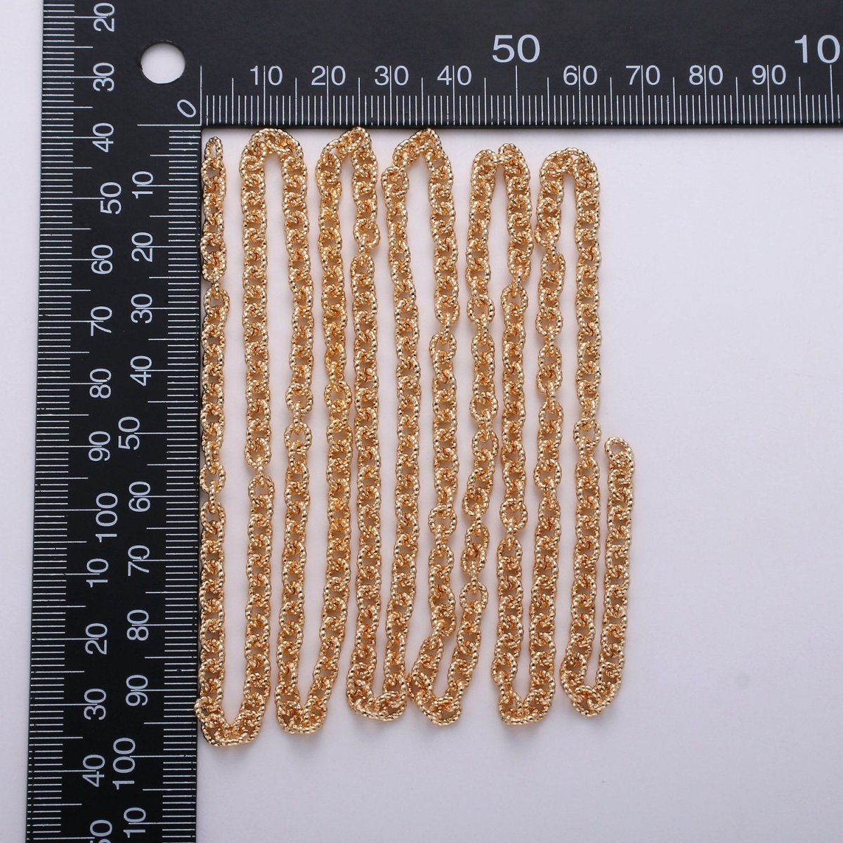 16K Gold Filled Chain, Textured Cable Unique Rolo Chain, 4mmx3mm Unfinished Chain by Yard | ROLL-268 Clearance Pricing
