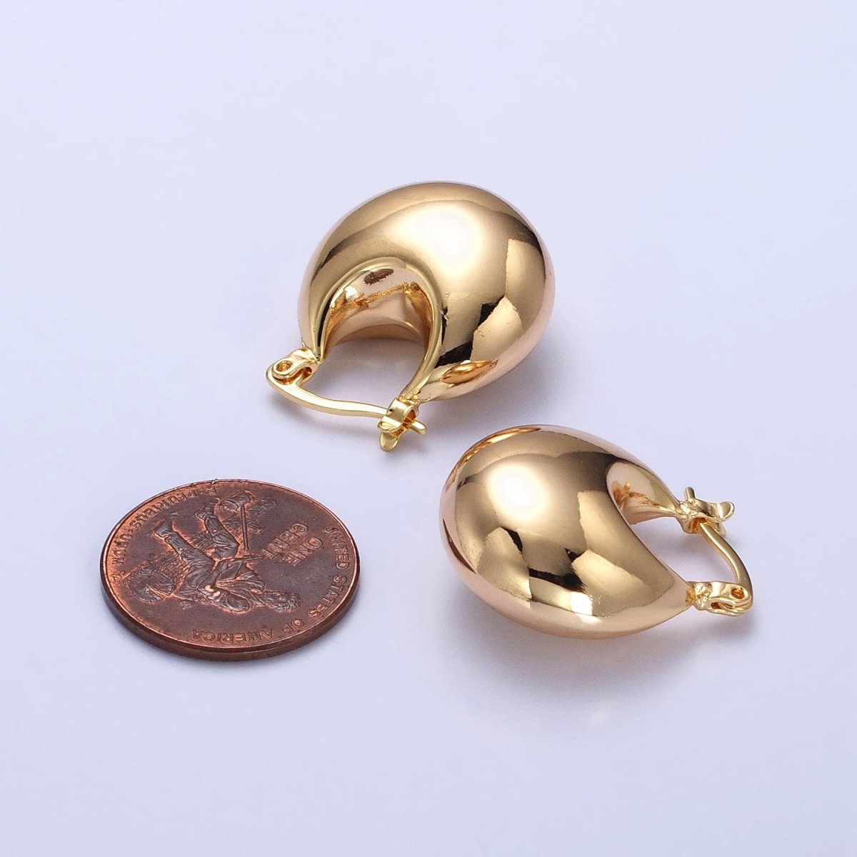 16K Gold Filled Chubby Dome Latch Hoop Earrings in Gold & Silver | AB555 AB556