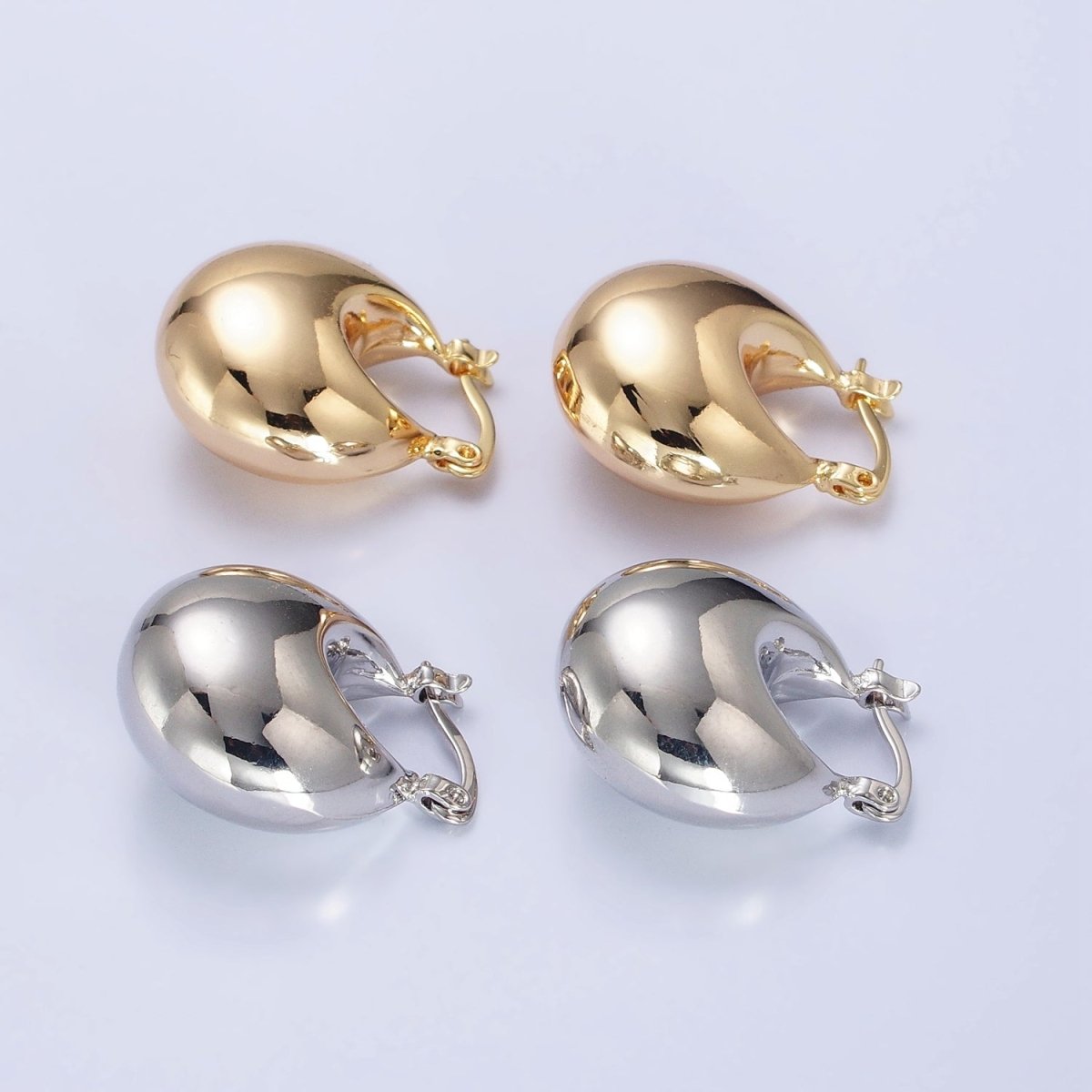 16K Gold Filled Chubby Dome Latch Hoop Earrings in Gold & Silver | AB555 AB556